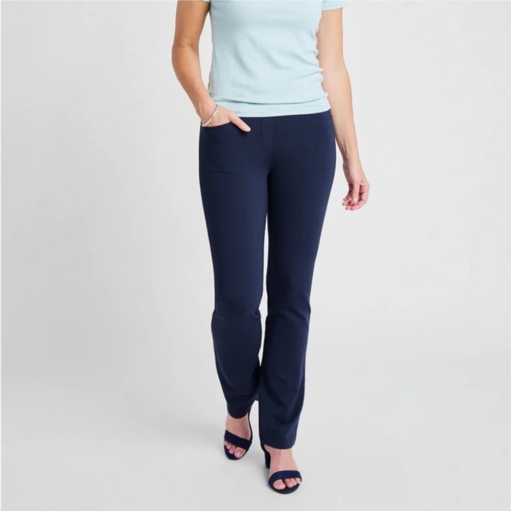 Betabrand Straight-Leg 7-Pocket Dress Pant Yoga Pants | Navy Blue Size Large